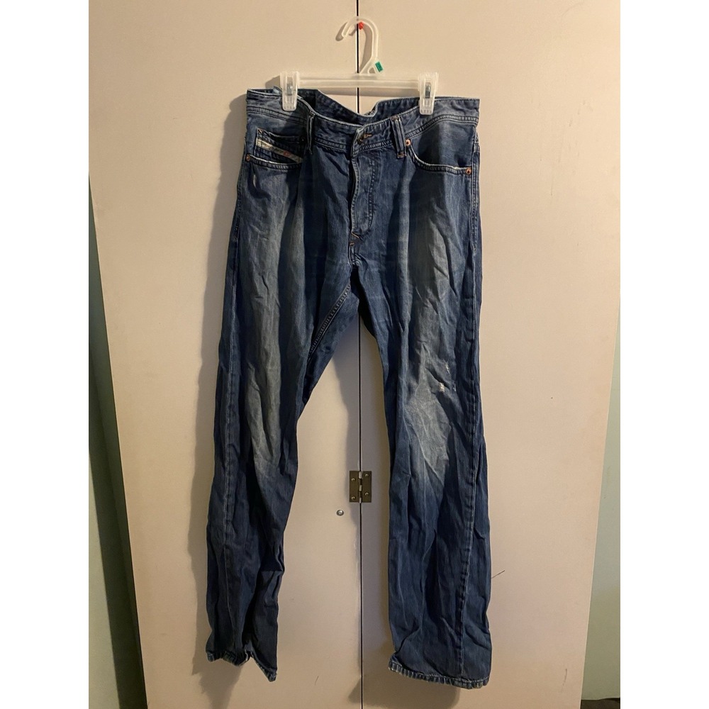 DIESEL Viker Jeans Mens 34x32 Regular Straight Wash 0803F Blue Denim Pants Fly